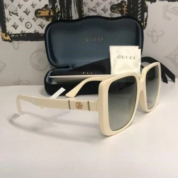 New Authentic Gucci Cream Sunglasses for Women GG0632s 004 